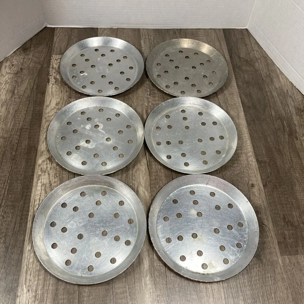 6 In American Metalcraft Perforated HD Aluminum Pizza Pans Lot Of 6 Vintage